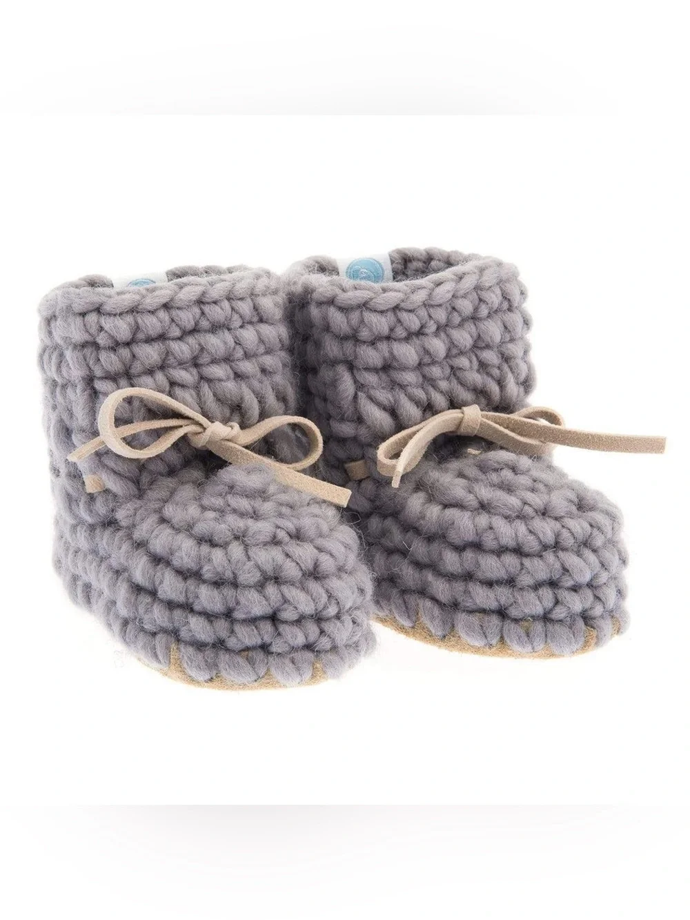 NWT Beba Bean Baby Grey 100% Wool Knit Sweater Moccs Size 6-12 Month